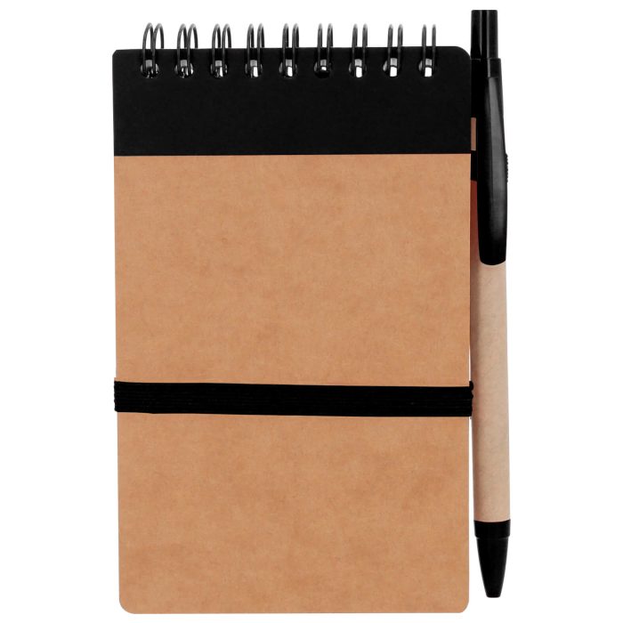 Libreta pocket de papel reciclado y bolígrafo, incluye: 70 hojas rayadas. NEGRO