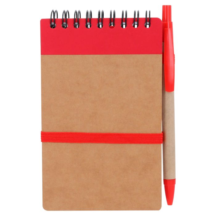 Libreta pocket de papel reciclado y bolígrafo, incluye: 70 hojas rayadas. ROJO